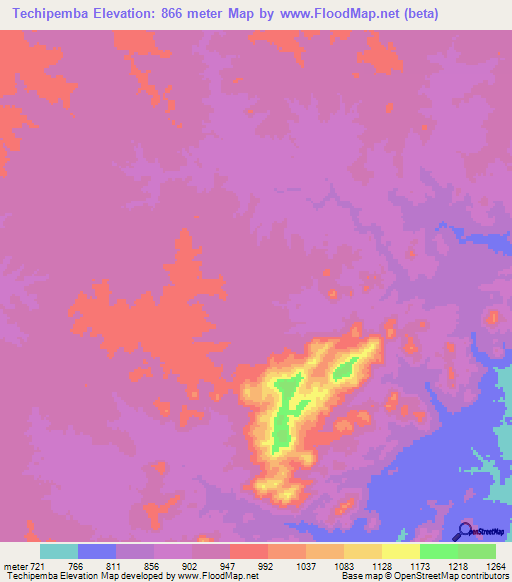 Techipemba,Mozambique Elevation Map