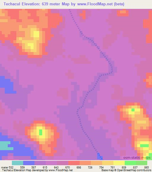 Techacul,Mozambique Elevation Map