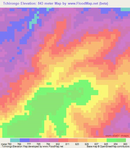 Tchirongo,Mozambique Elevation Map