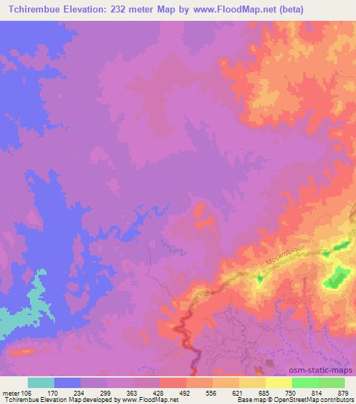 Tchirembue,Mozambique Elevation Map