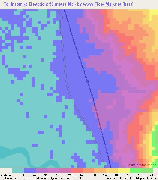 Tchinsomba,Mozambique Elevation Map