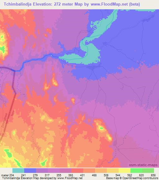 Tchimbalindja,Mozambique Elevation Map