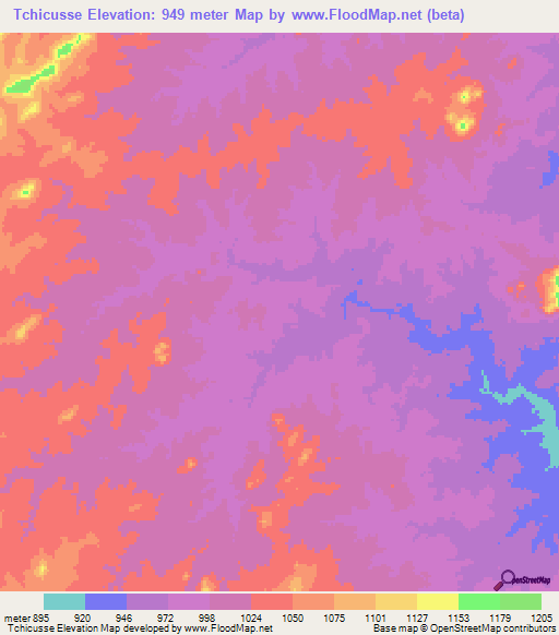Tchicusse,Mozambique Elevation Map