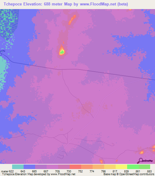 Tchepoce,Mozambique Elevation Map
