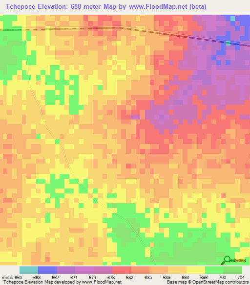Tchepoce,Mozambique Elevation Map