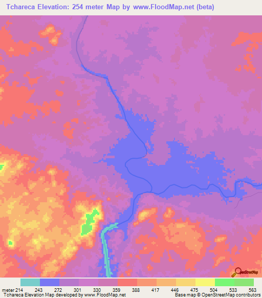 Tchareca,Mozambique Elevation Map