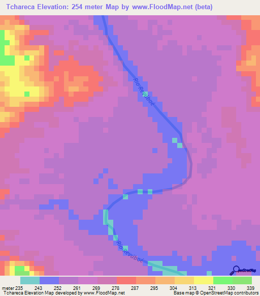Tchareca,Mozambique Elevation Map
