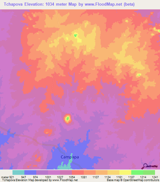 Tchapova,Mozambique Elevation Map