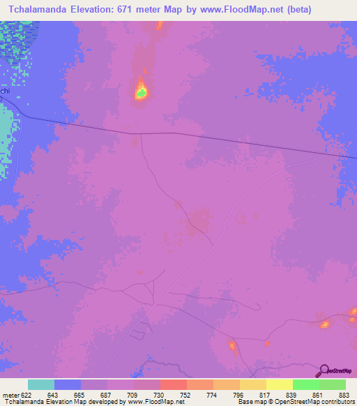 Tchalamanda,Mozambique Elevation Map