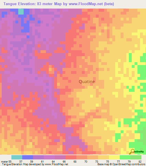 Tangue,Mozambique Elevation Map