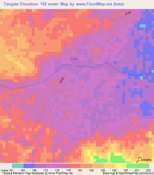 Tangata,Mozambique Elevation Map