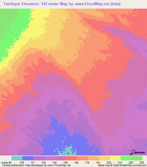 Tandique,Mozambique Elevation Map
