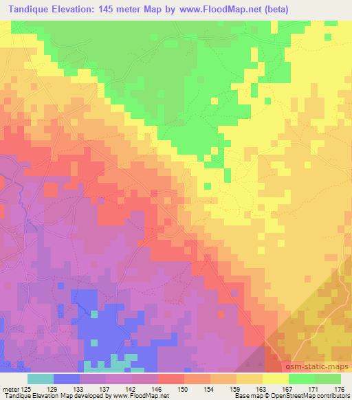 Tandique,Mozambique Elevation Map