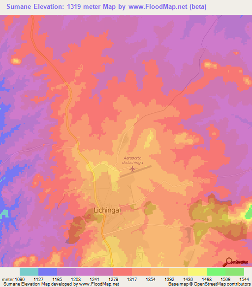 Sumane,Mozambique Elevation Map
