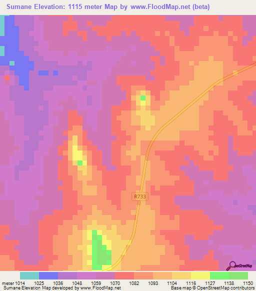 Sumane,Mozambique Elevation Map