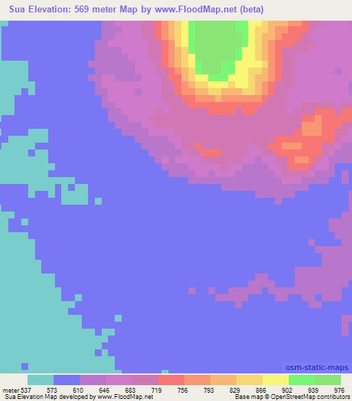 Sua,Mozambique Elevation Map