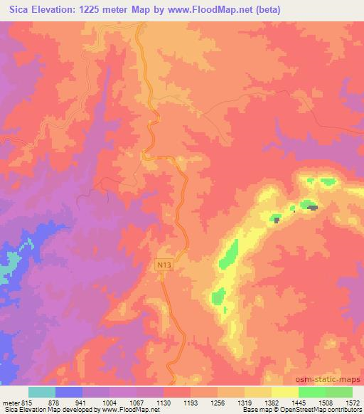 Sica,Mozambique Elevation Map