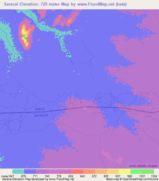 Serecai,Mozambique Elevation Map
