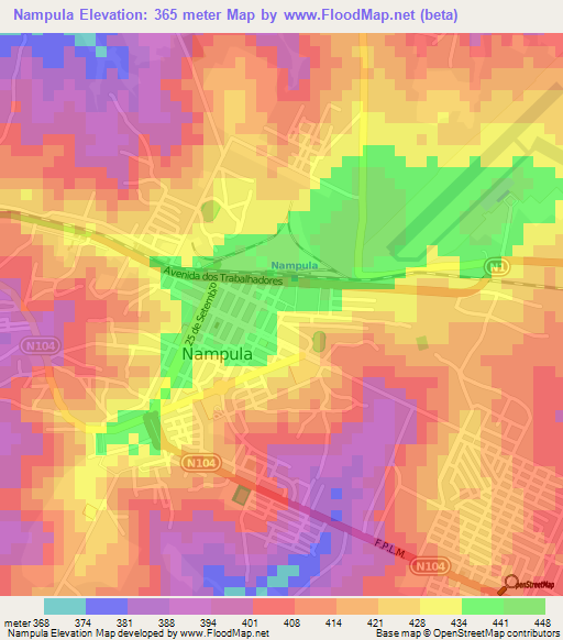 Nampula,Mozambique Elevation Map