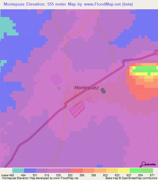 Montepuez,Mozambique Elevation Map