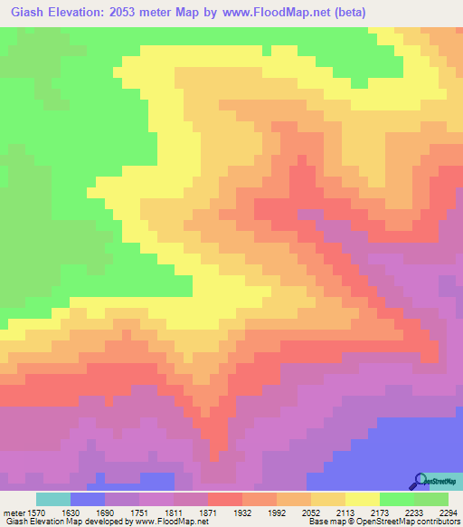 Giash,Iran Elevation Map