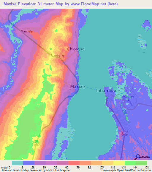Maxixe,Mozambique Elevation Map