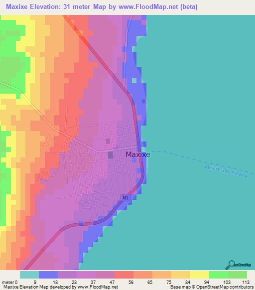 Maxixe,Mozambique Elevation Map