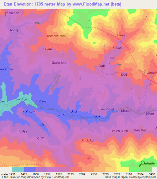 Etan,Iran Elevation Map
