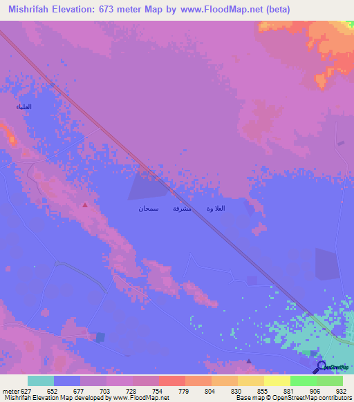 Mishrifah,Saudi Arabia Elevation Map