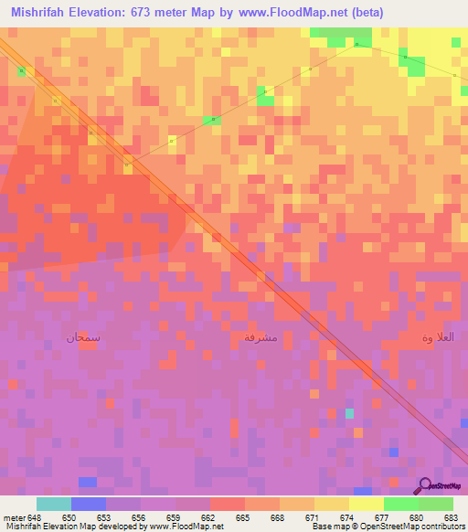 Mishrifah,Saudi Arabia Elevation Map