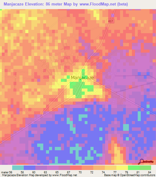 Manjacaze,Mozambique Elevation Map
