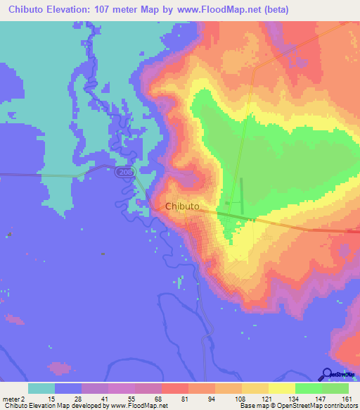 Chibuto,Mozambique Elevation Map