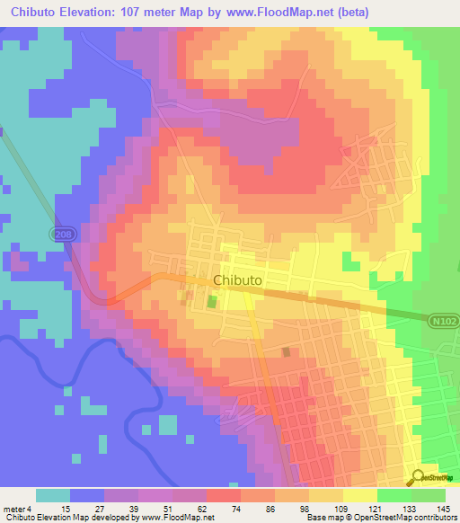 Chibuto,Mozambique Elevation Map