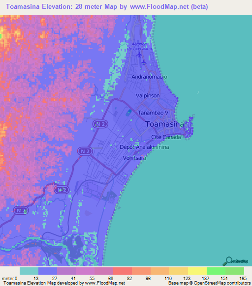 Toamasina,Madagascar Elevation Map