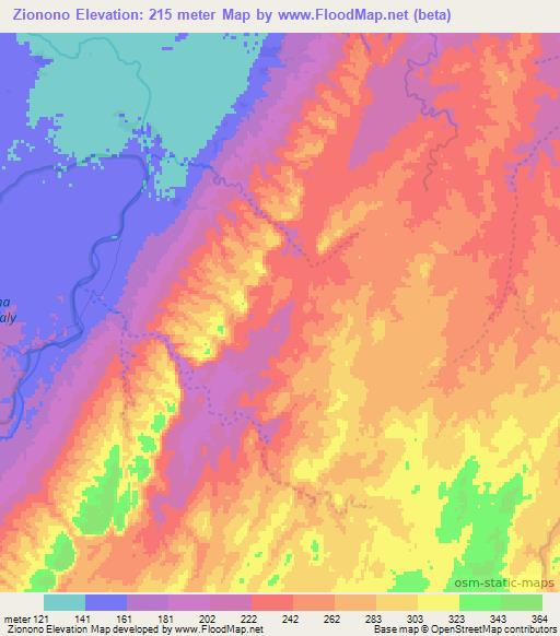 Zionono,Madagascar Elevation Map