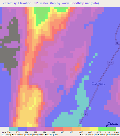 Zazafotsy,Madagascar Elevation Map