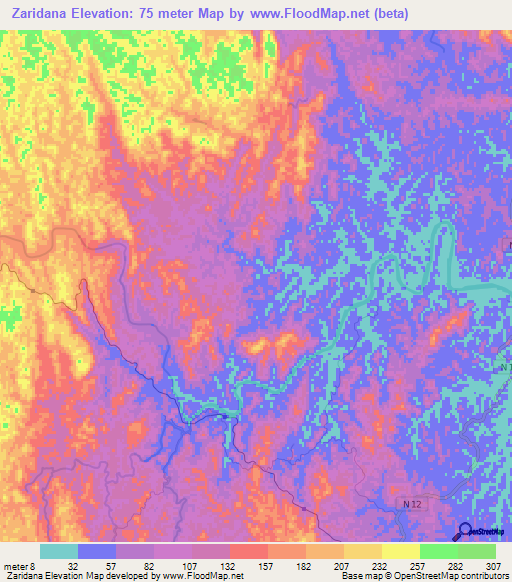Zaridana,Madagascar Elevation Map