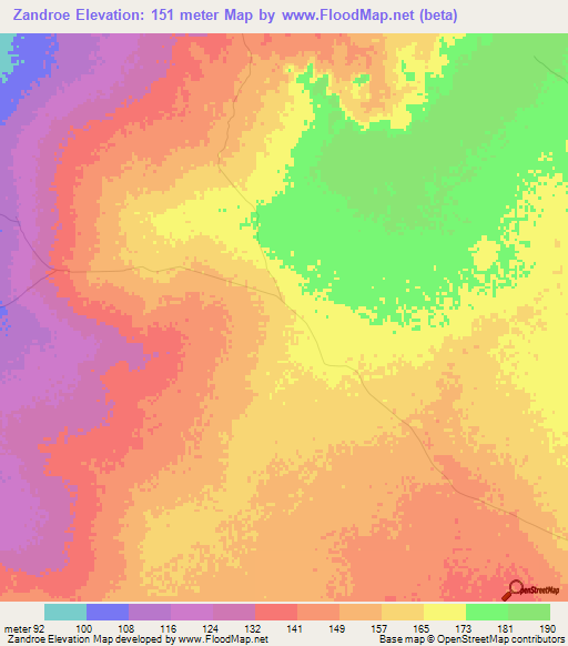 Zandroe,Madagascar Elevation Map