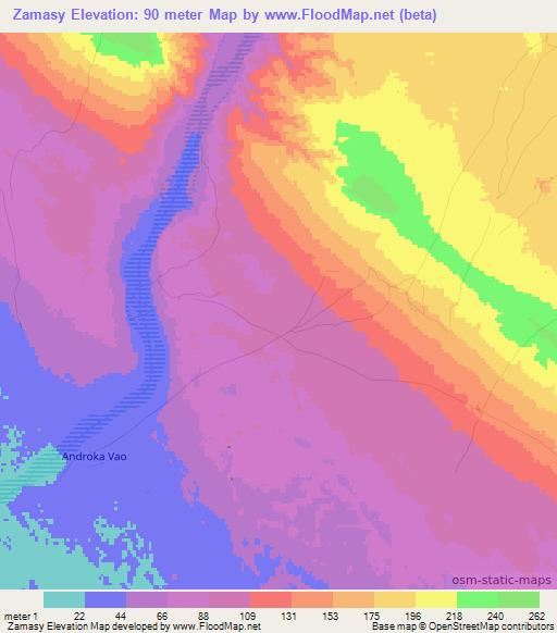 Zamasy,Madagascar Elevation Map
