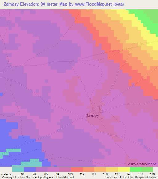 Zamasy,Madagascar Elevation Map