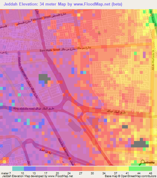 Jeddah,Saudi Arabia Elevation Map