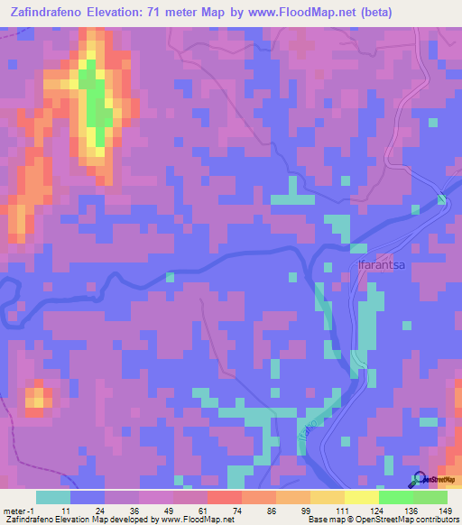 Zafindrafeno,Madagascar Elevation Map