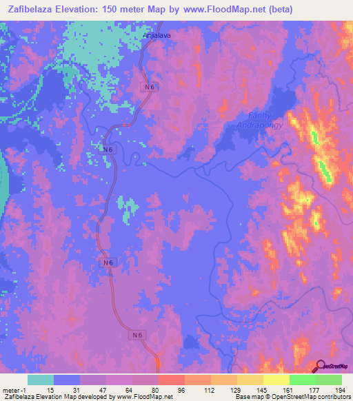 Zafibelaza,Madagascar Elevation Map