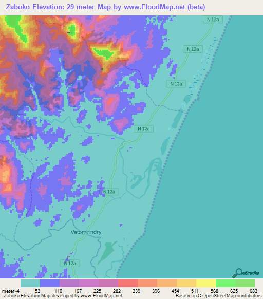 Zaboko,Madagascar Elevation Map