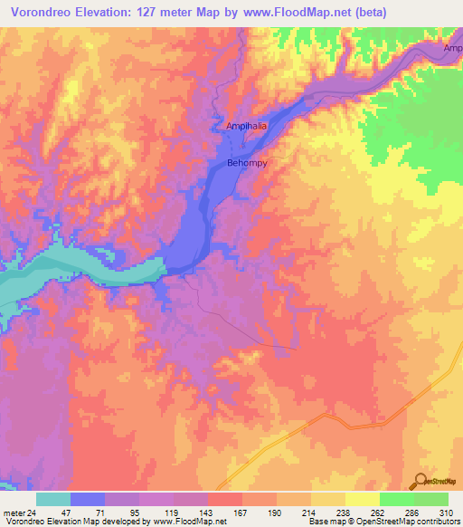 Vorondreo,Madagascar Elevation Map