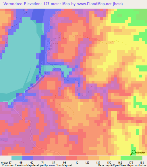 Vorondreo,Madagascar Elevation Map