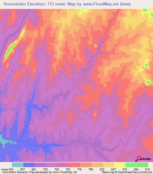 Vorondreho,Madagascar Elevation Map