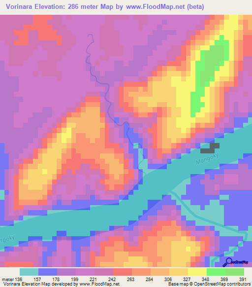 Vorinara,Madagascar Elevation Map
