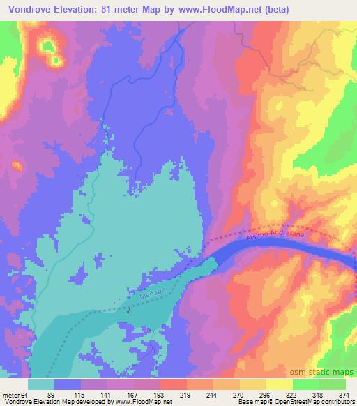Vondrove,Madagascar Elevation Map