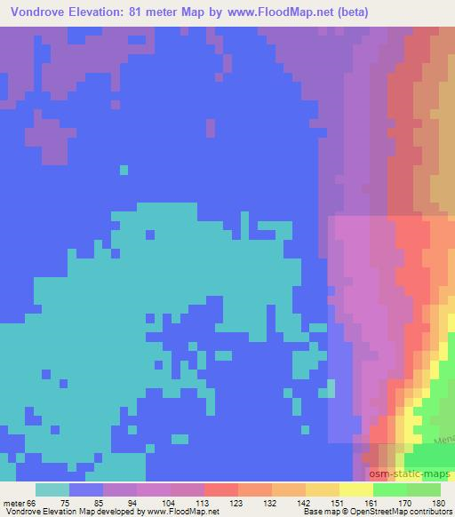 Vondrove,Madagascar Elevation Map